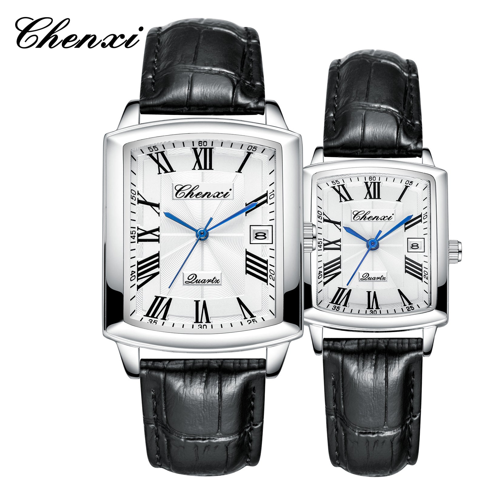 Couple's Casual Rectangular Watch | Genuine Leather Strap | Calendar & Night Light | His & Hers | CHENXI