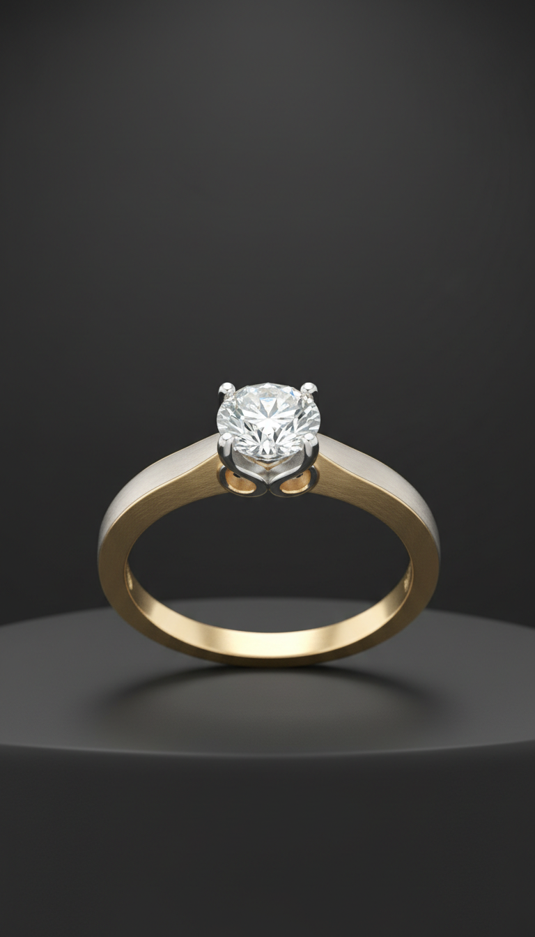 Anillo solitario oro y platino