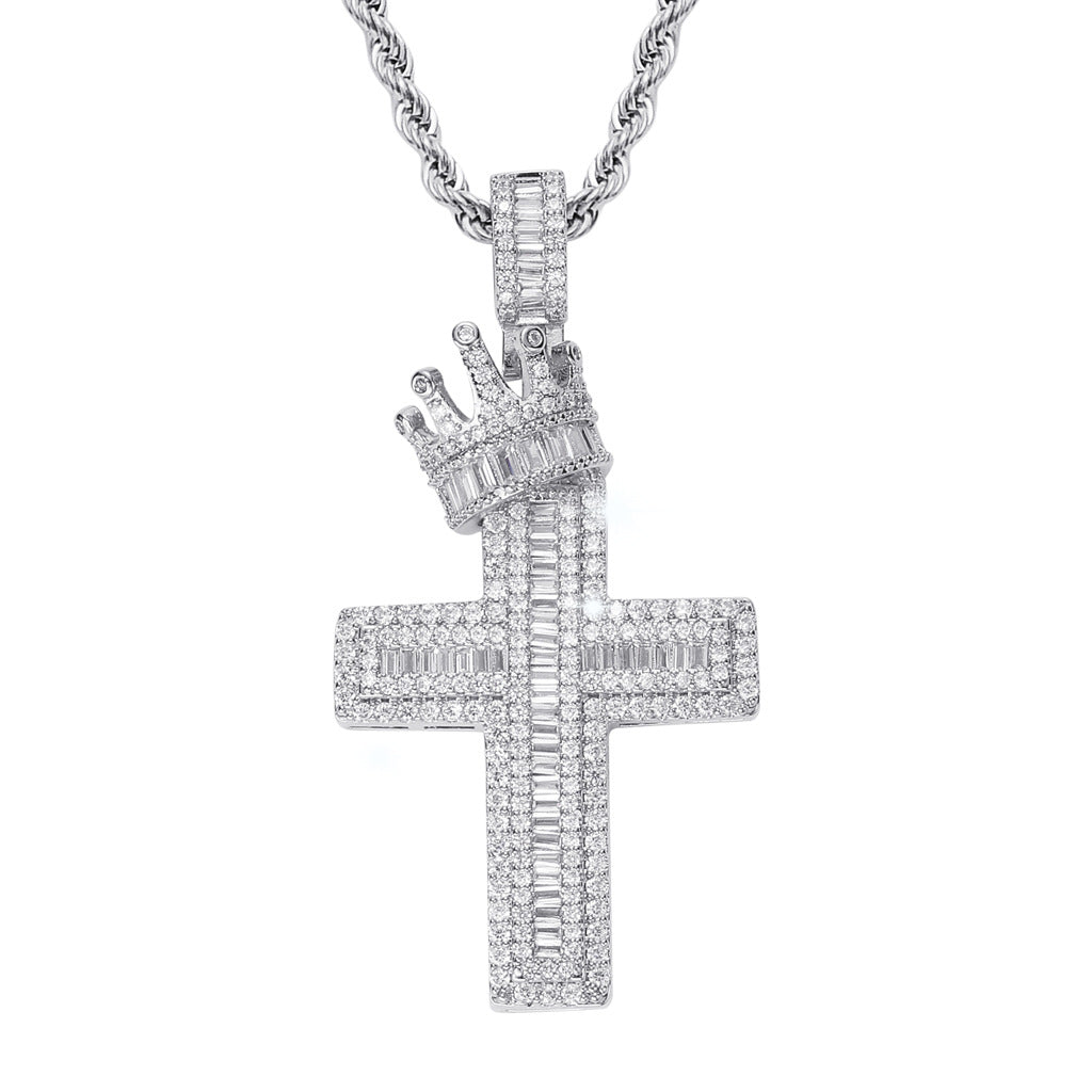 Crown & Cross Pendant | Hip-Hop Streetwear | Gold or Silver | Men's Jewelry