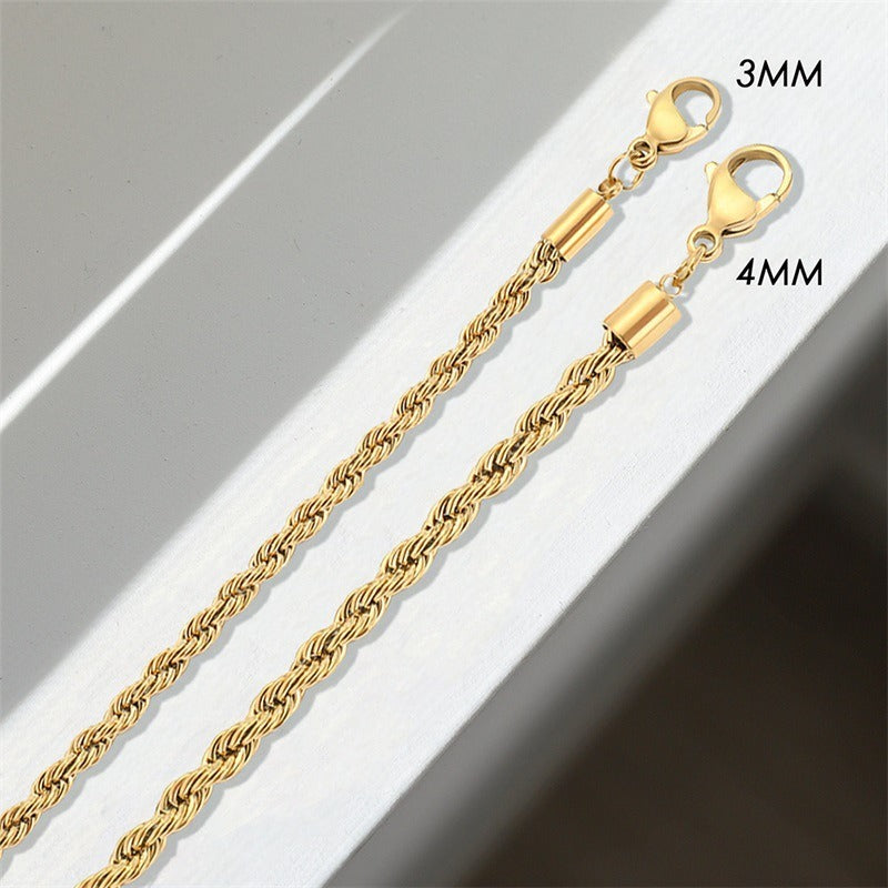 Twisted Chain Necklace | Stainless Steel | Silver, Gold & Rose Gold | 3mm & 4mm | Women's Fashion