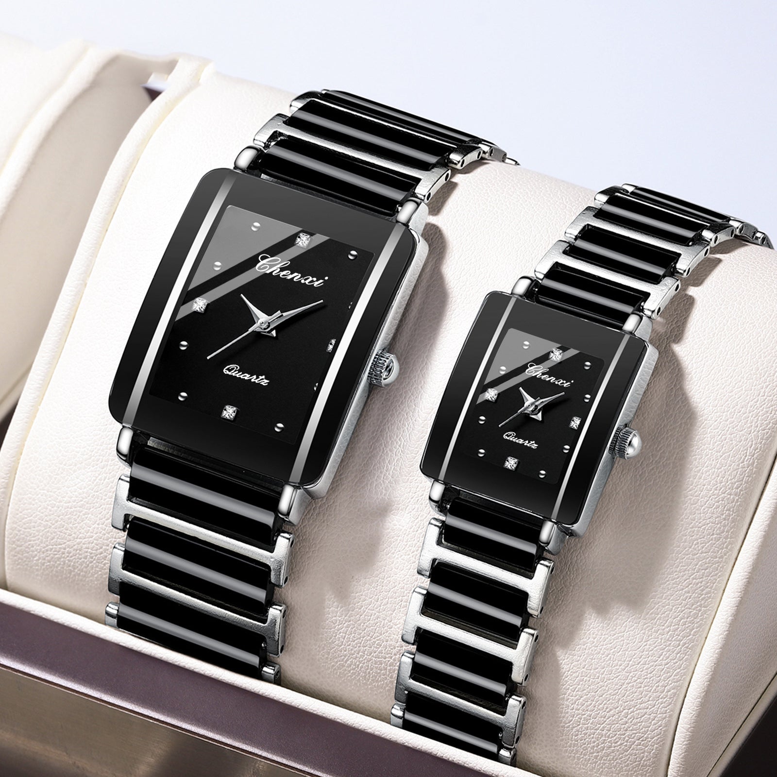 Couple's Square Quartz Watch | Ceramic Strap | His & Hers | 4 Color Sets | CHENXI