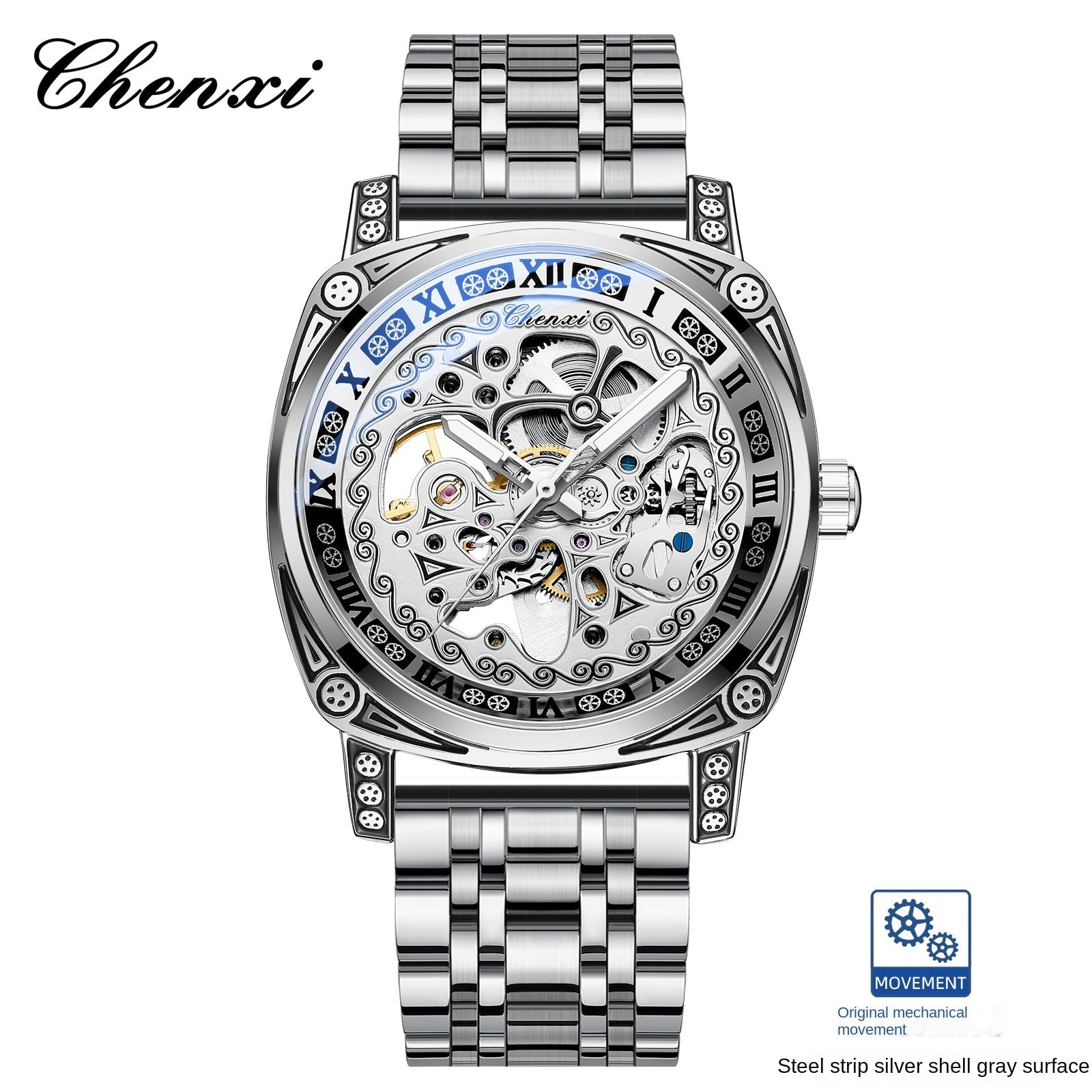 Men's Vintage Skeleton Mechanical Watch | Engraved | Leather or Steel Strap | 42mm | 6 Styles