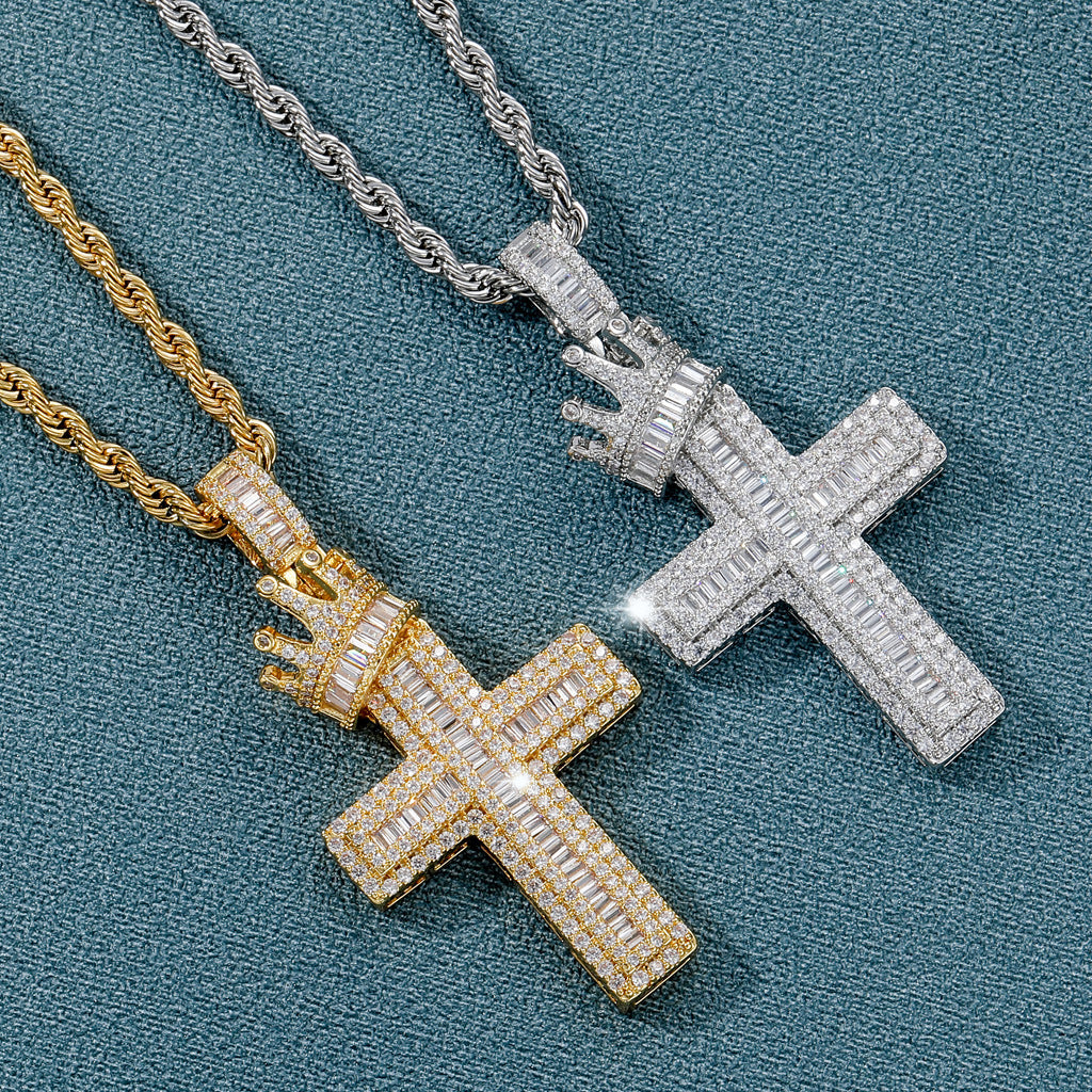 Crown & Cross Pendant | Hip-Hop Streetwear | Gold or Silver | Men's Jewelry