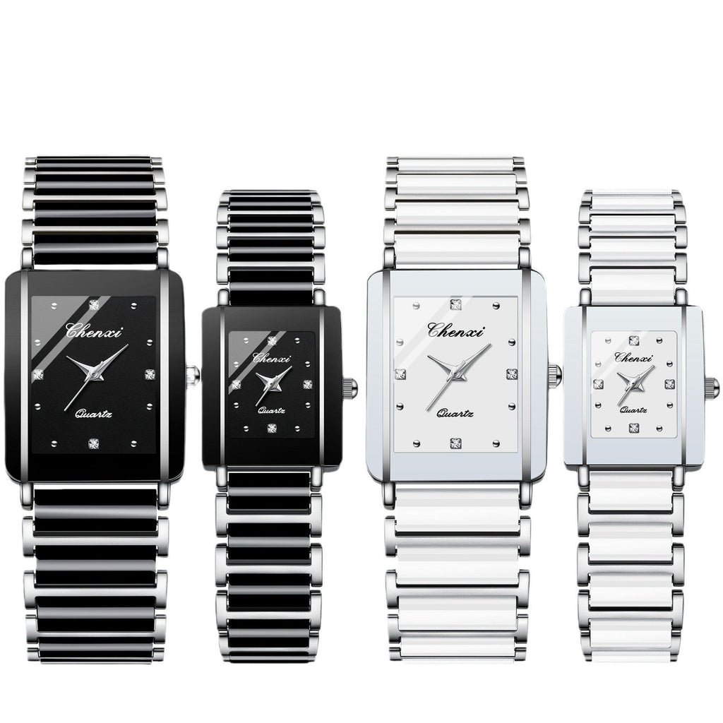 Couple's Square Quartz Watch | Ceramic Strap | His & Hers | 4 Color Sets | CHENXI