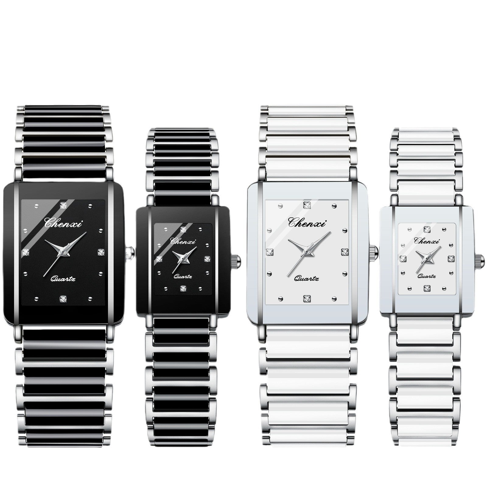 Couple's Square Quartz Watch | Ceramic Strap | His & Hers | 4 Color Sets | CHENXI