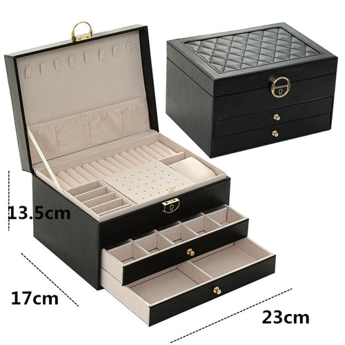 3-Layer Jewelry Box with Watch Pillow | Large Capacity Organizer | Leather | Green, White & Black