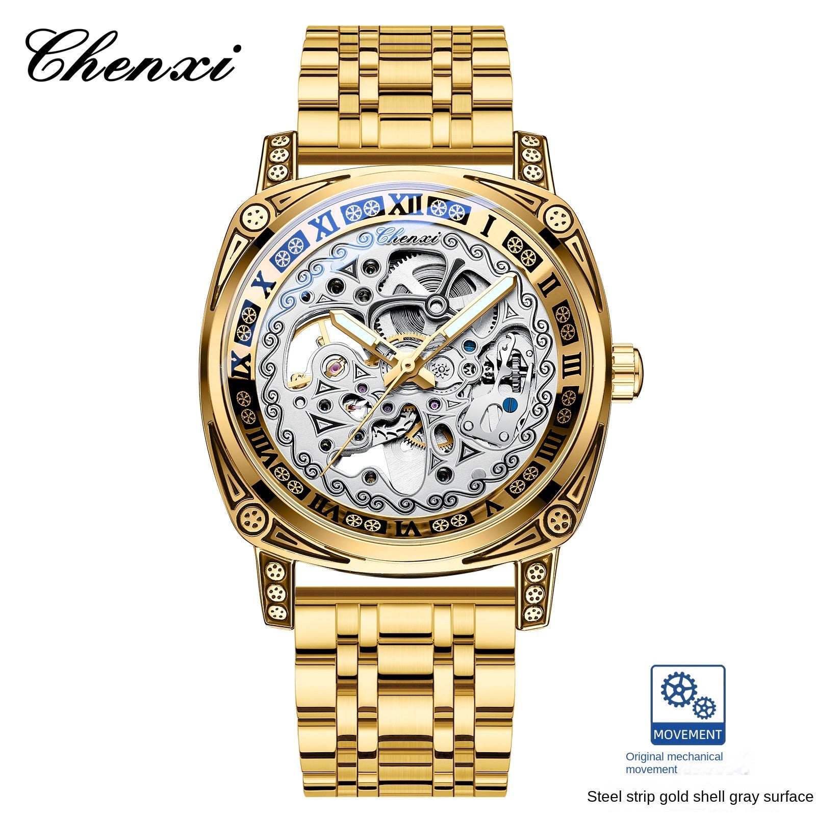 Men's Vintage Skeleton Mechanical Watch | Engraved | Leather or Steel Strap | 42mm | 6 Styles
