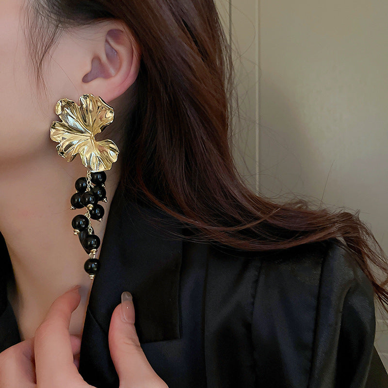 Luxury Tassel Earrings | Metal | Black | Women's Light Luxury Statement Earrings