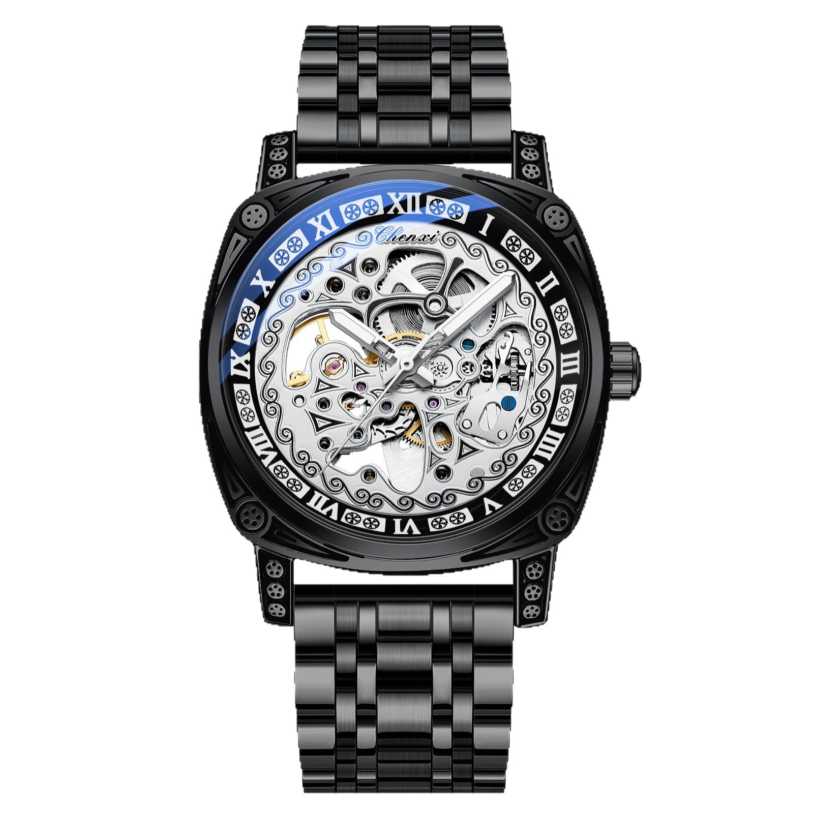 Men's Vintage Skeleton Mechanical Watch | Engraved | Leather or Steel Strap | 42mm | 6 Styles