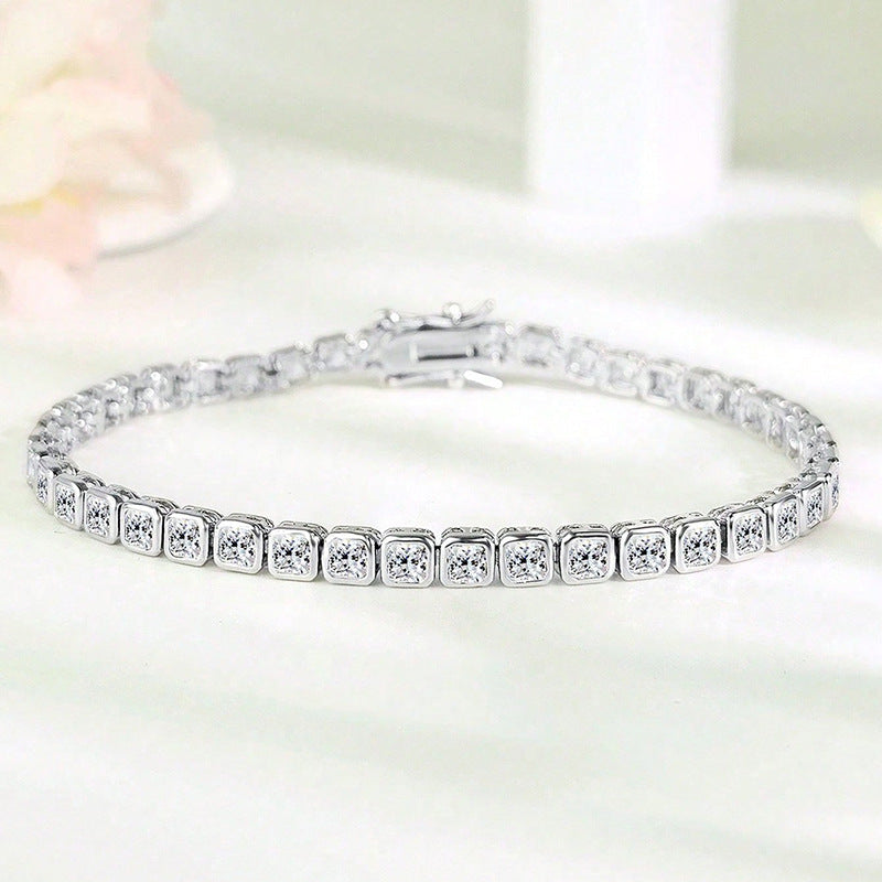 New 3mm Square Zircon Bracelet for Men and Women, Elegant Jewelry with Full Diamond Ice Sugar Design