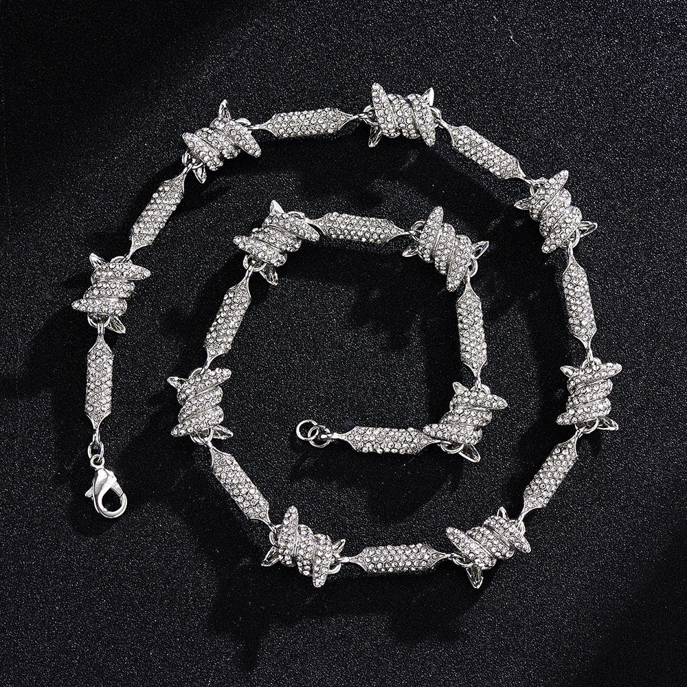 New Full Diamond Wire Necklace 3D Stereo Hip-Hop Cuban Chain 18inch Infinite Chain