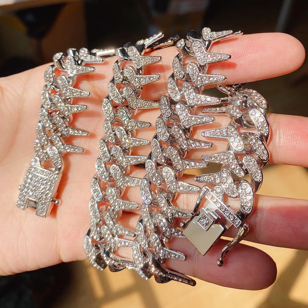Hip-Hop Exaggerated Full Diamond Geometric Necklace Domineering Thorn Cuban Chain Hipster Men's Necklace Jewelry