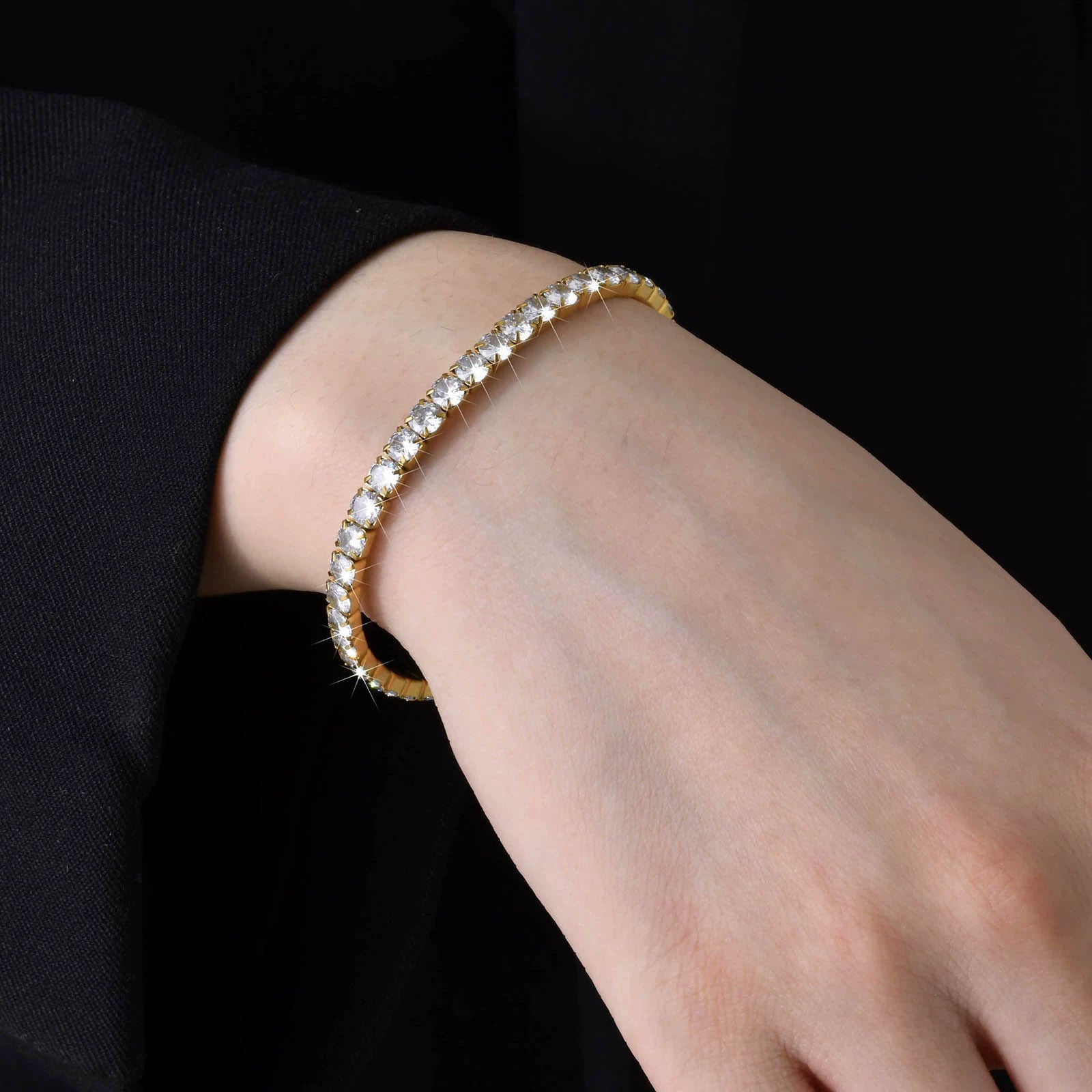 Tennis Bracelet | Crystal Diamond Style | Gold & Silver | Adjustable 17+5cm | Unisex