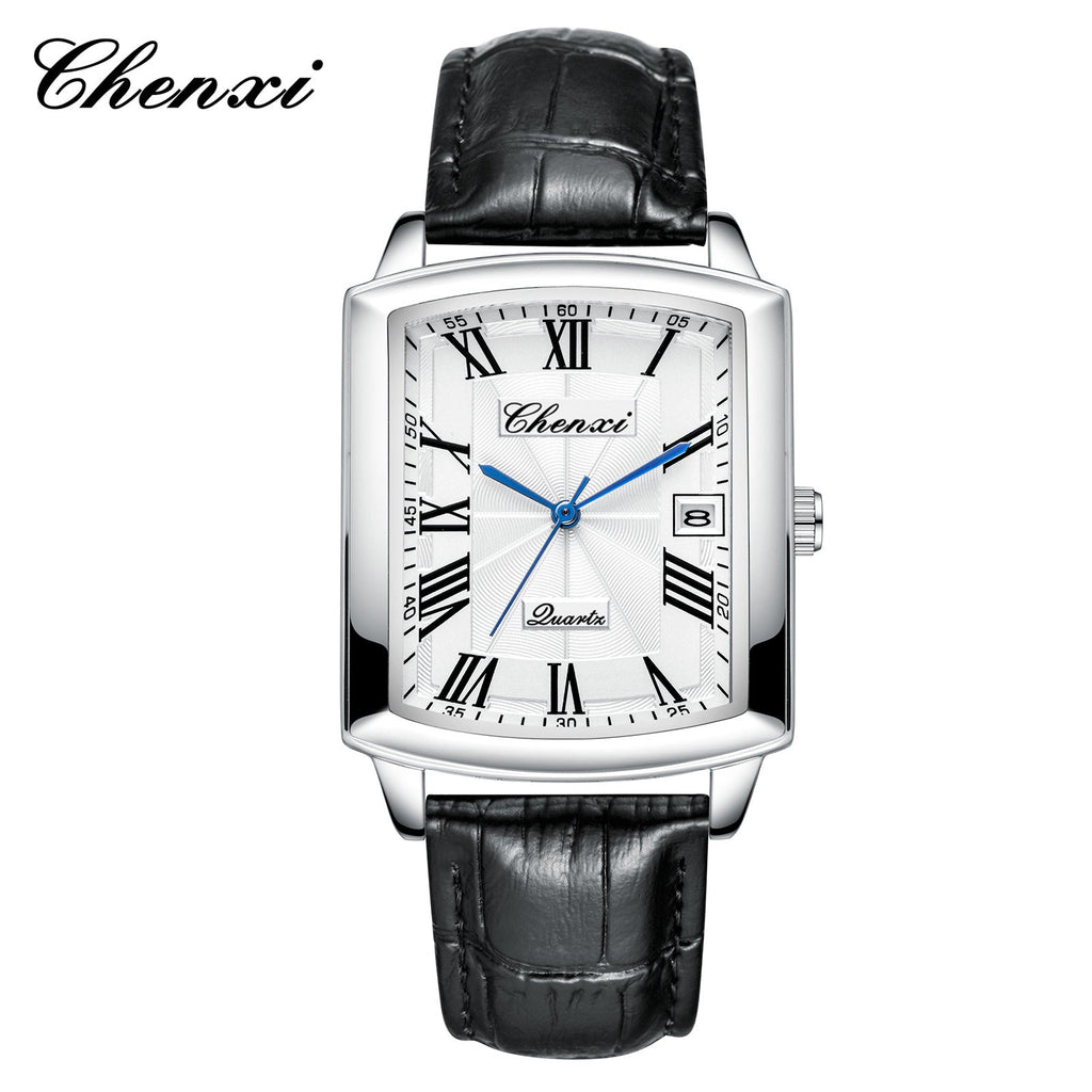 Couple's Casual Rectangular Watch | Genuine Leather Strap | Calendar & Night Light | His & Hers | CHENXI