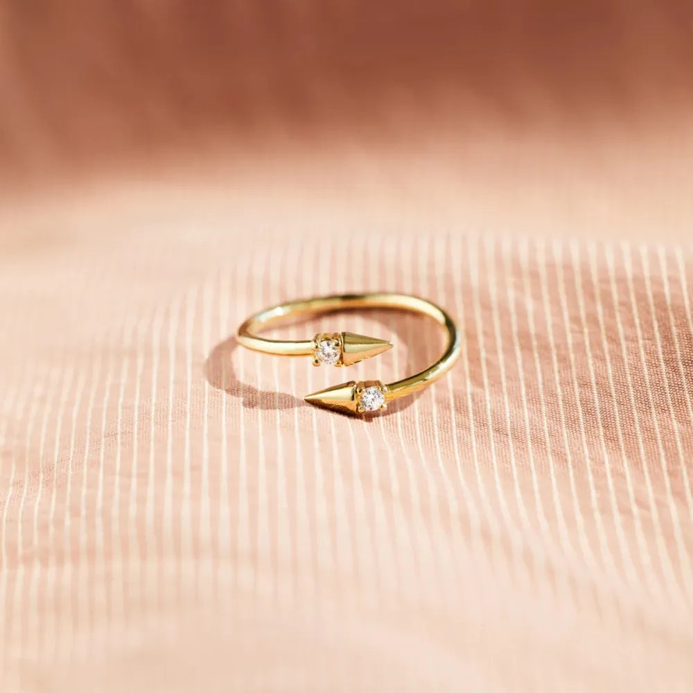 925 Sterling Silver Bypass Ring with Zircon | Gold-Plated Open Ring