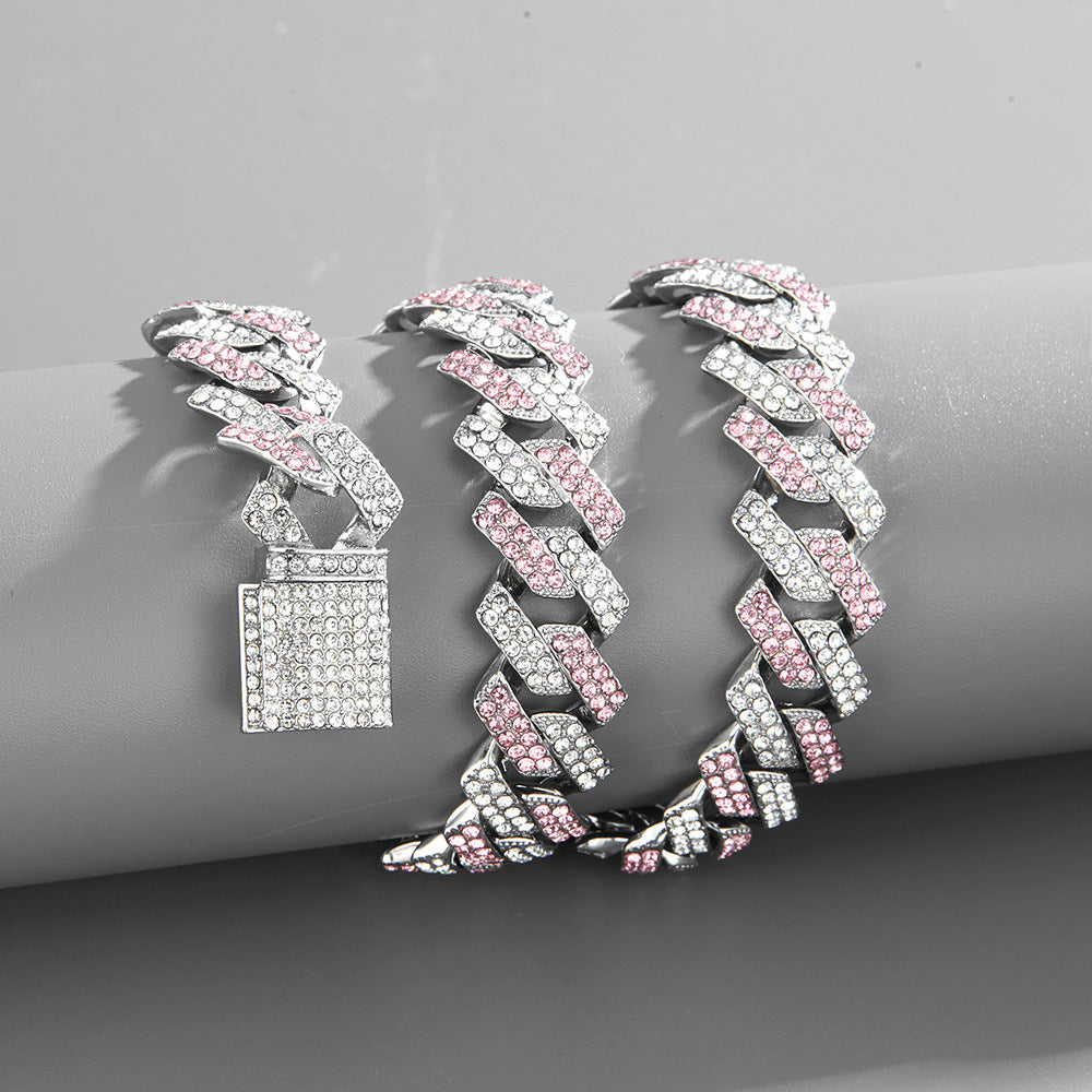 Cadena Cubana 15mm Full Diamantes
