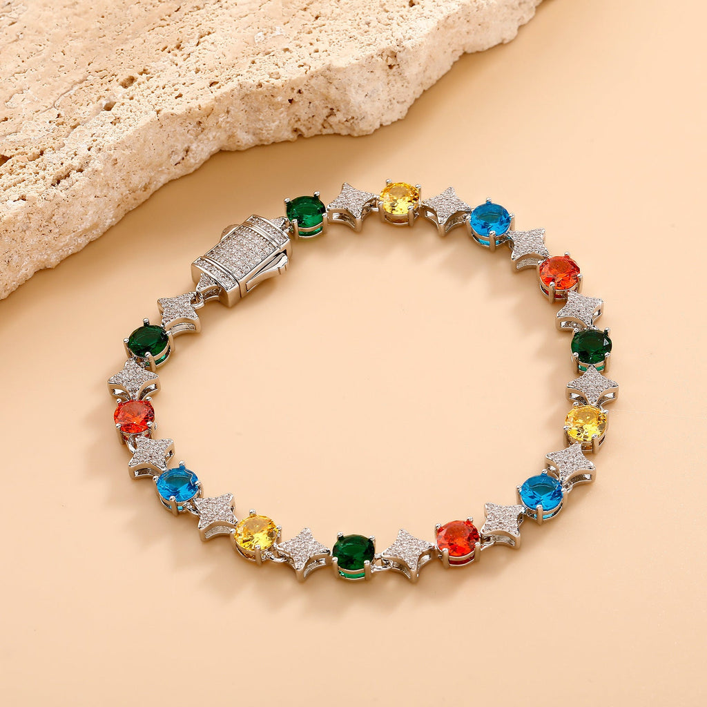 4MM Tennis Chain, 6MM Copper Zirconia Star Hip-hop Necklace, 8MM Starburst Bracelet Anklet, Factory