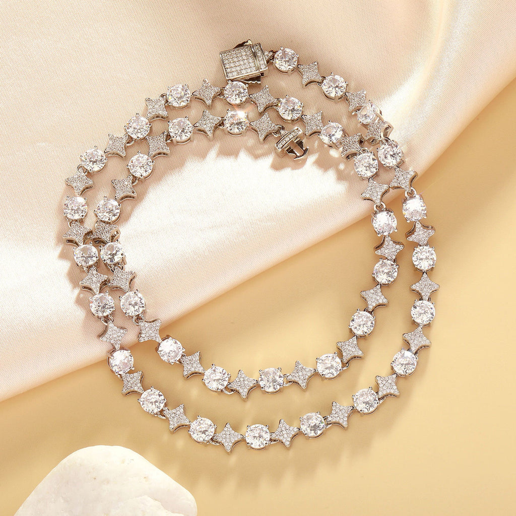 4MM Tennis Chain, 6MM Copper Zirconia Star Hip-hop Necklace, 8MM Starburst Bracelet Anklet, Factory