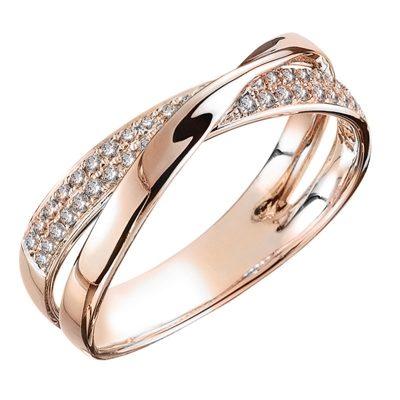Bicolor Cross Ring | Cubic Zirconia | Two-Tone Brass | Sizes 5-11 | Women's Statement Ring