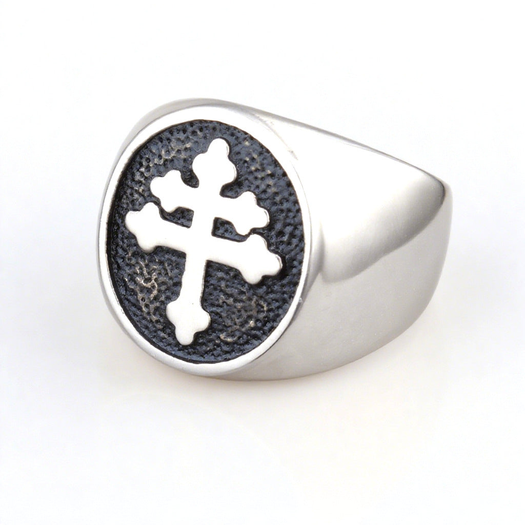 Retro Cross Ring | Stainless Steel | Gold & Black or Steel Gray | Sizes 7-14