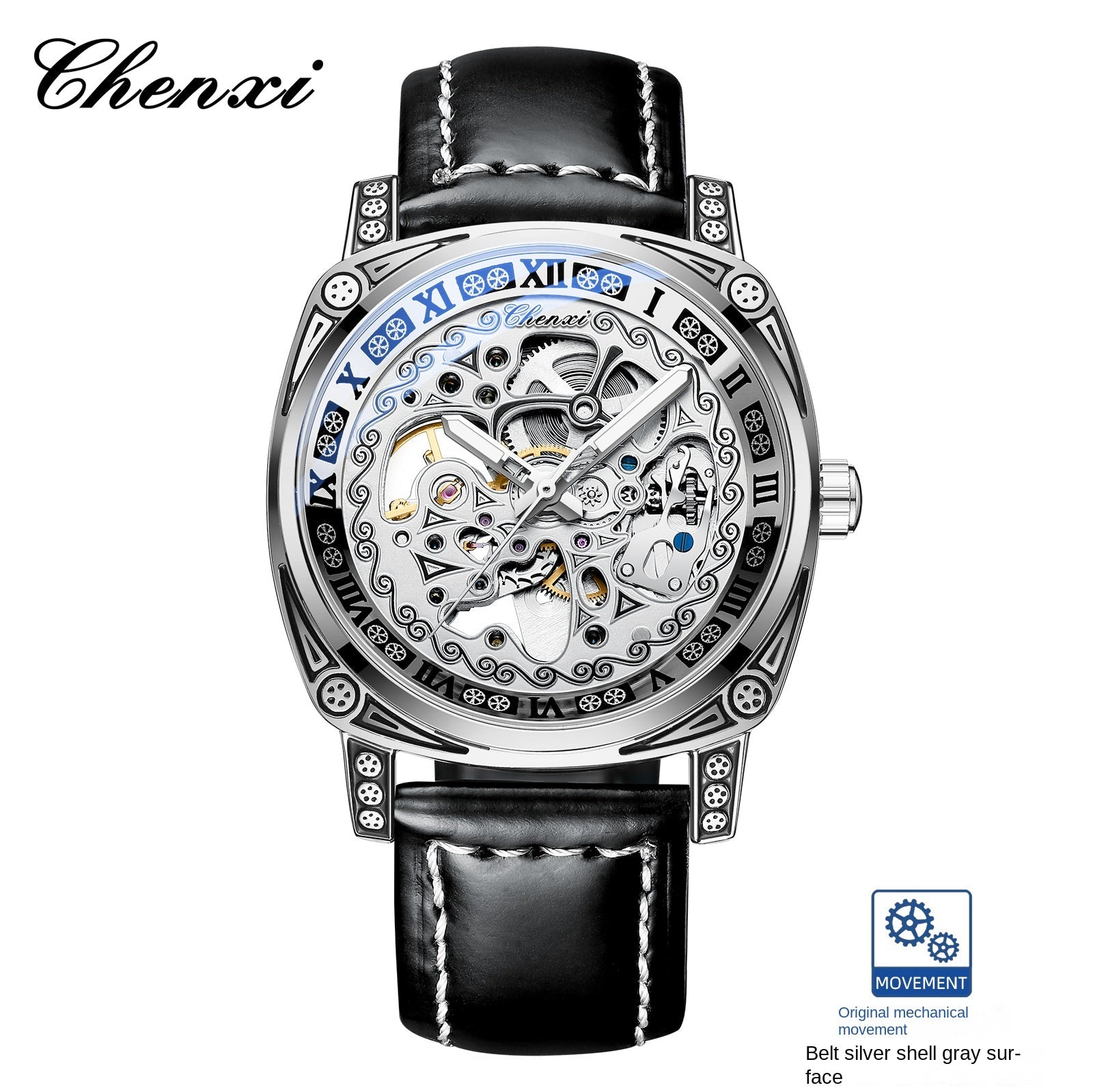 Men's Vintage Skeleton Mechanical Watch | Engraved | Leather or Steel Strap | 42mm | 6 Styles