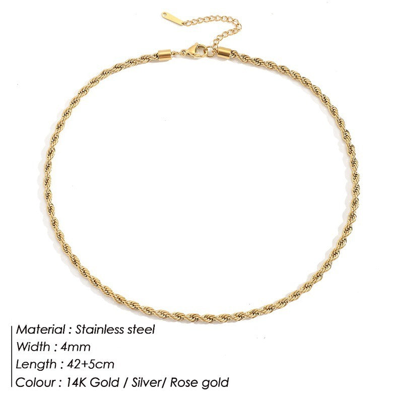 Twisted Chain Necklace | Stainless Steel | Silver, Gold & Rose Gold | 3mm & 4mm | Women's Fashion