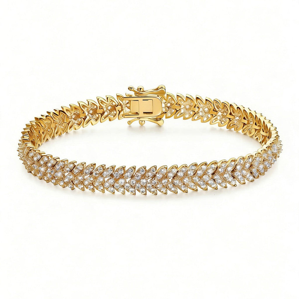Fashion Chain Bracelet with Fishbone Zircon, Gold and Silver, Elegant Full Diamond Tennis Bracelet for Women, Mother's Day Gift