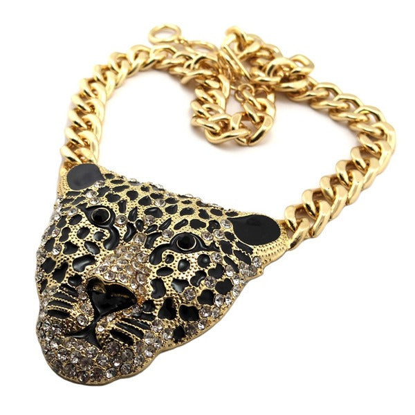 Halloween Leopard Head Iced Out Pendant Necklace For Women Hip Hop Jewelry Mens Cuban Link Chain Gothi Trend Jewelry Gift