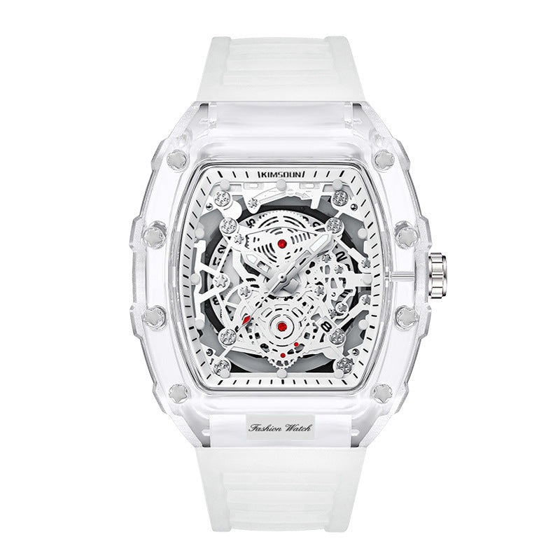 Barrel-Shaped Transparent Quartz Watch | Night Light | Calendar | 6 Bold Colors | Men's Fashion Watch
