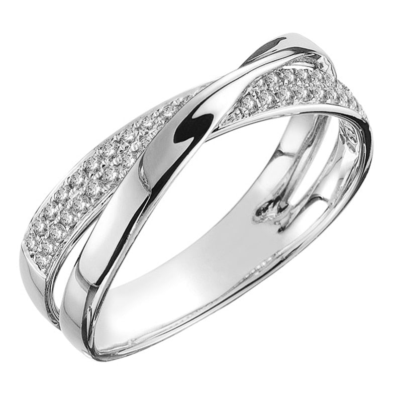 Bicolor Cross Ring | Cubic Zirconia | Two-Tone Brass | Sizes 5-11 | Women's Statement Ring