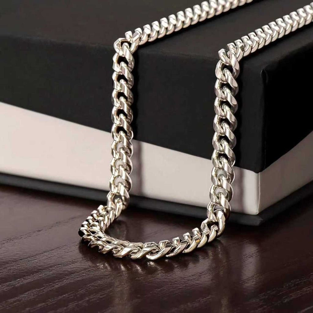 Cuban Link Chain | Stainless Steel | Double-Sided Polish | Wooden Gift Box Included | White Gold & Yellow Gold