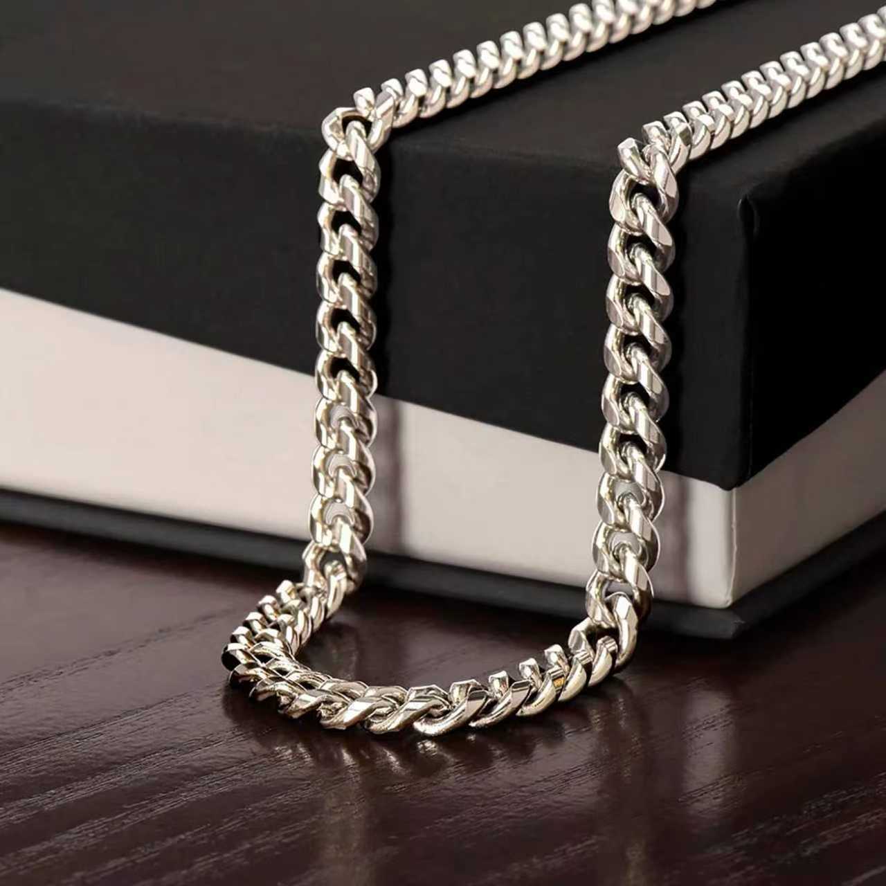 Cuban Link Chain | Stainless Steel | Double-Sided Polish | Wooden Gift Box Included | White Gold & Yellow Gold
