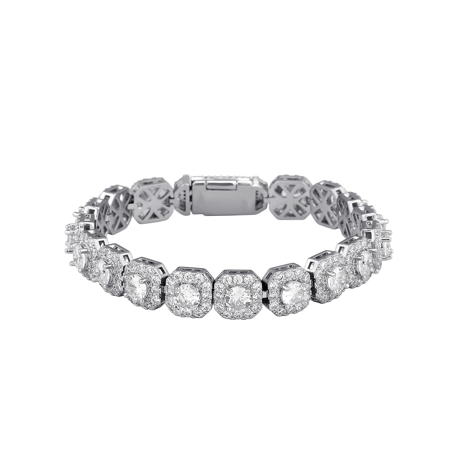 Fashion Trendy Ice Sugar Chain Cuban Chain Ice Sugar Link 5A Zircon Tennis Bracelet Flip Cover Men's Trendy Bracelet