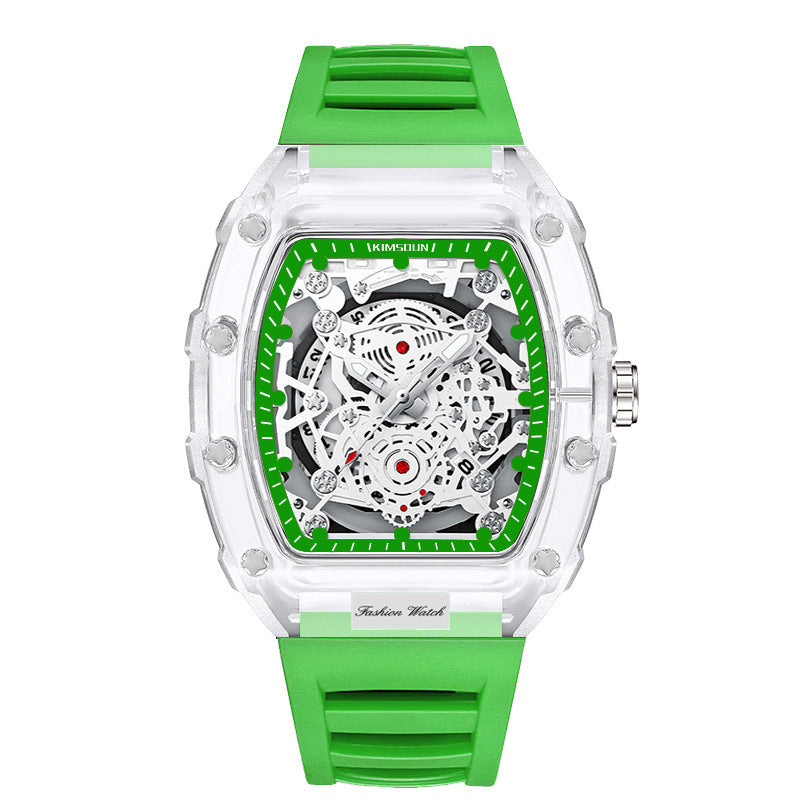 Barrel-Shaped Transparent Quartz Watch | Night Light | Calendar | 6 Bold Colors | Men's Fashion Watch