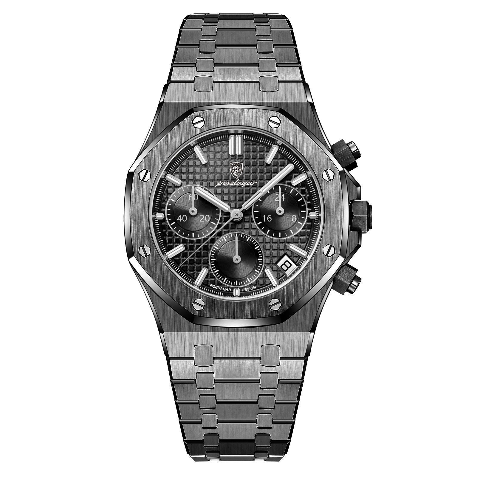 POEDAGAR 926 Men's Chronograph Watch | Stainless Steel | 42mm | 10 Styles | Rose Gold, Silver & Black