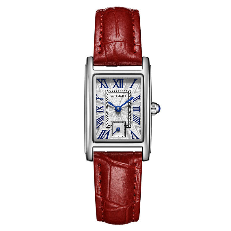 Women's Square Quartz Watch | Roman Numerals | Water Resistant | Steel & Leather Strap | 8 Colors