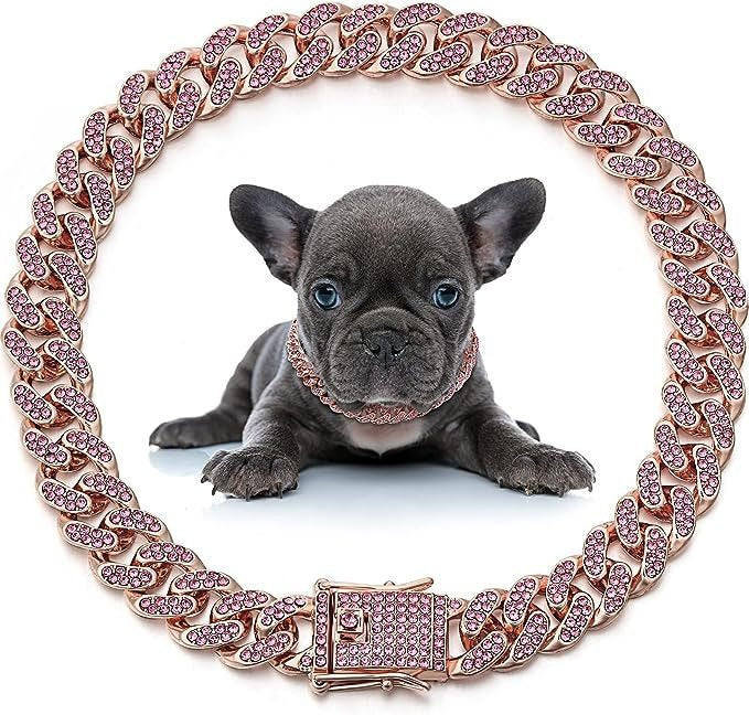Hip-Hop Cuban Pet Collar | Crystal | Rose Gold | 12 Sizes 20-75cm | Dog & Cat Jewelry