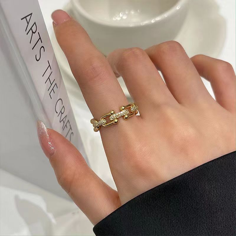 Micro Zircon Chain Ring | Adjustable | White Gold & Yellow Gold | Women's Jewelry