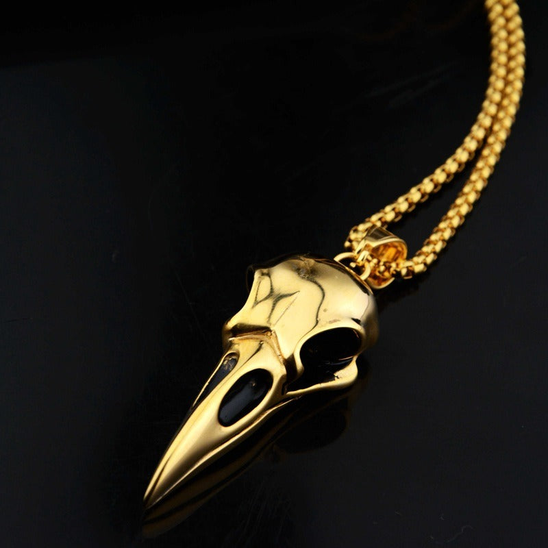 Crow Head Pendant Necklace | Titanium Steel | Silver, Gold & Black | 60-70cm Chain | Hip-Hop Unisex Jewelry