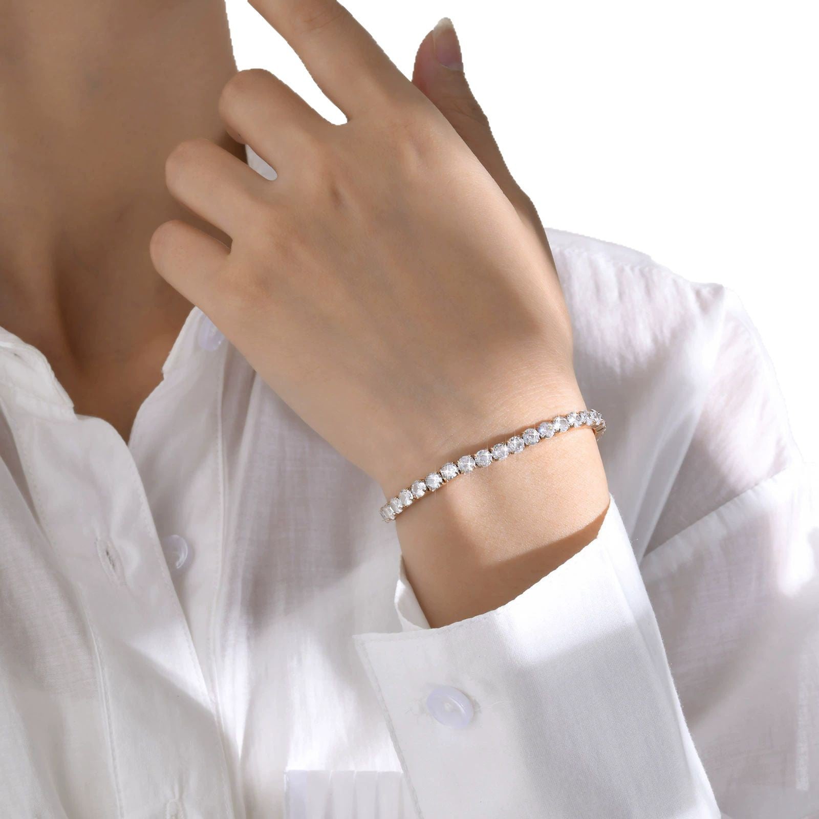 Tennis Bracelet | Crystal Diamond Style | Gold & Silver | Adjustable 17+5cm | Unisex