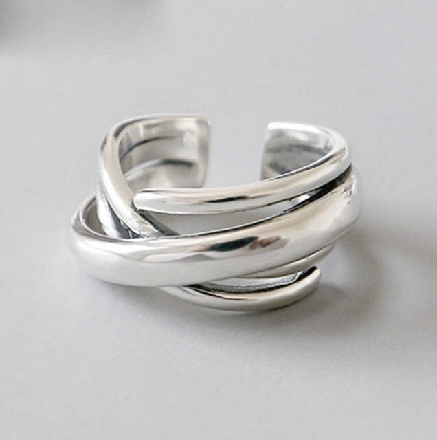 Geometric Knot Ring | Adjustable | White Copper | Minimalist Women's Statement Ring