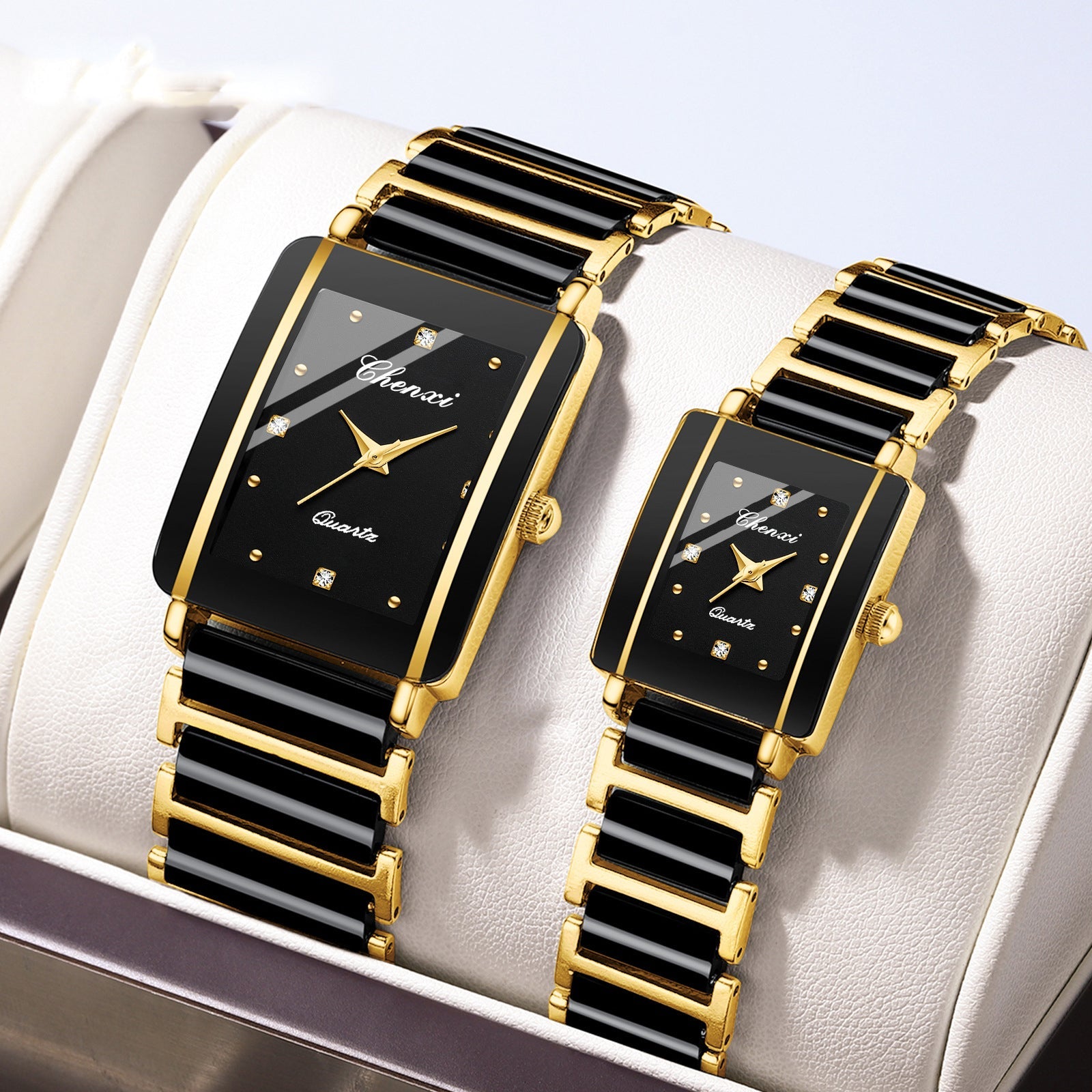 Couple's Square Quartz Watch | Ceramic Strap | His & Hers | 4 Color Sets | CHENXI