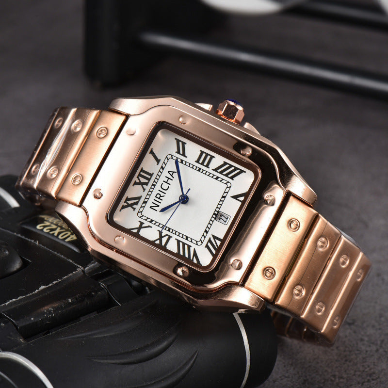 Stainless steel 3-pin square watch