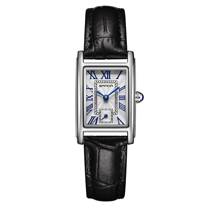 Women's Square Quartz Watch | Roman Numerals | Water Resistant | Steel & Leather Strap | 8 Colors