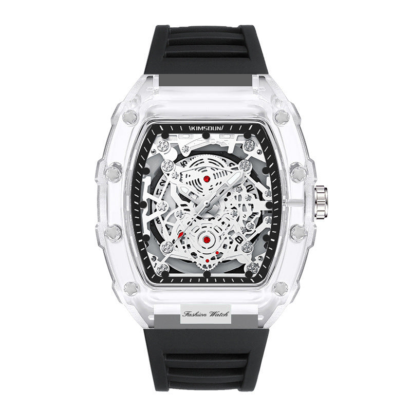 Barrel-Shaped Transparent Quartz Watch | Night Light | Calendar | 6 Bold Colors | Men's Fashion Watch