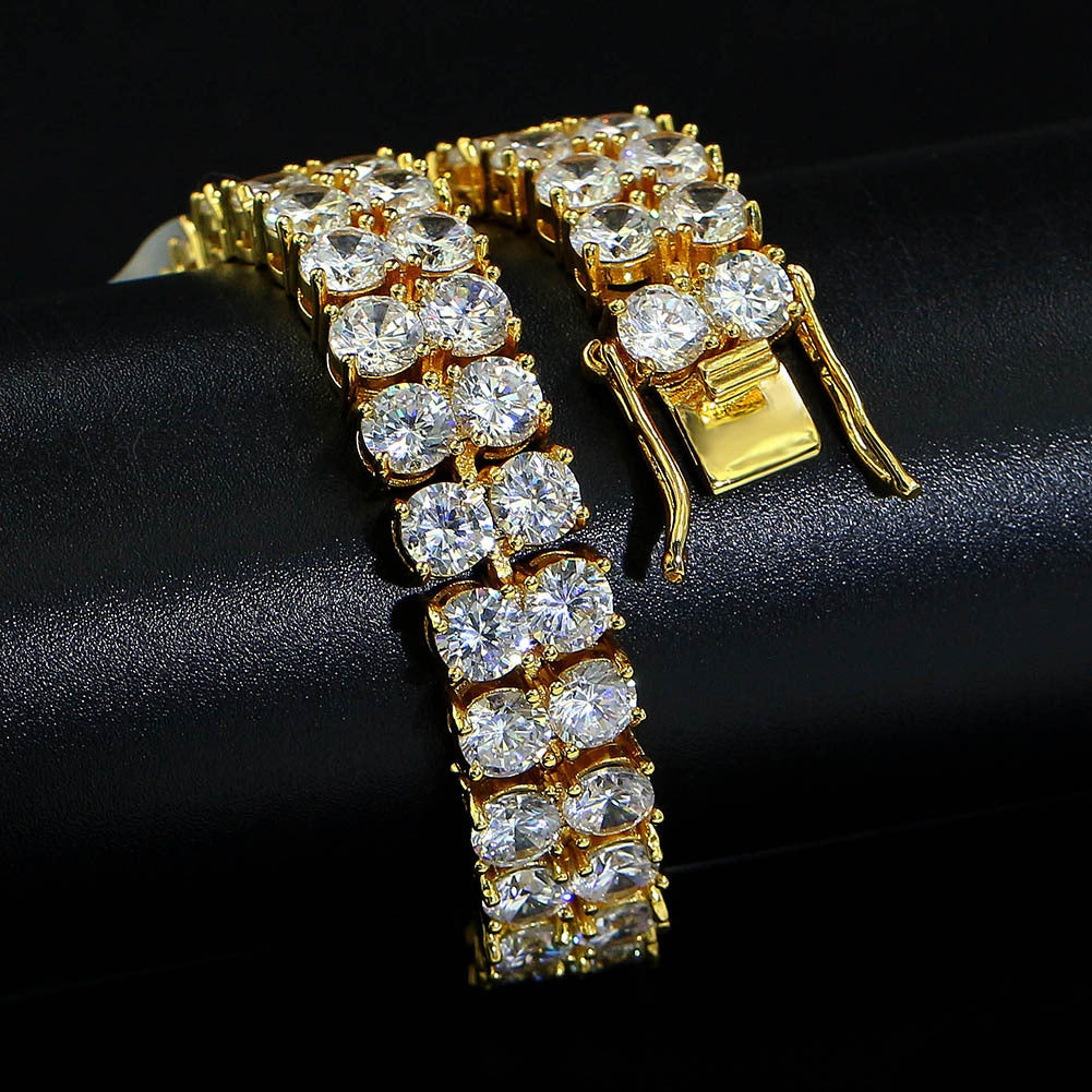 Hip Hop  Double-row 10mm Copper Micro-paved Zircon Bracelet, Hip Hop Bracelet, Personality Tennis Chain