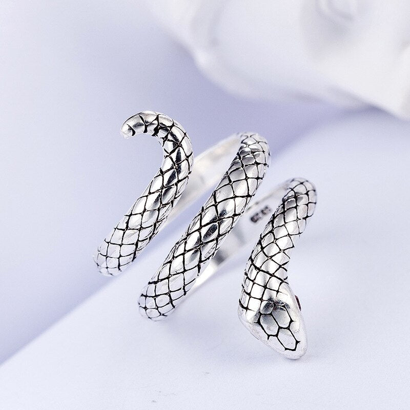 Vintage Snake Ring | 925 Sterling Silver | Adjustable | Women's & Couples Jewelry