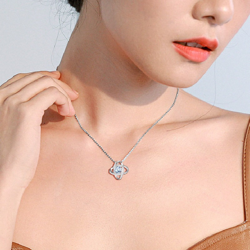 Four-Leaf Clover Necklace | 925 Sterling Silver | Diamond Pendant | Gold & White Gold | Lucky Charm Jewelry