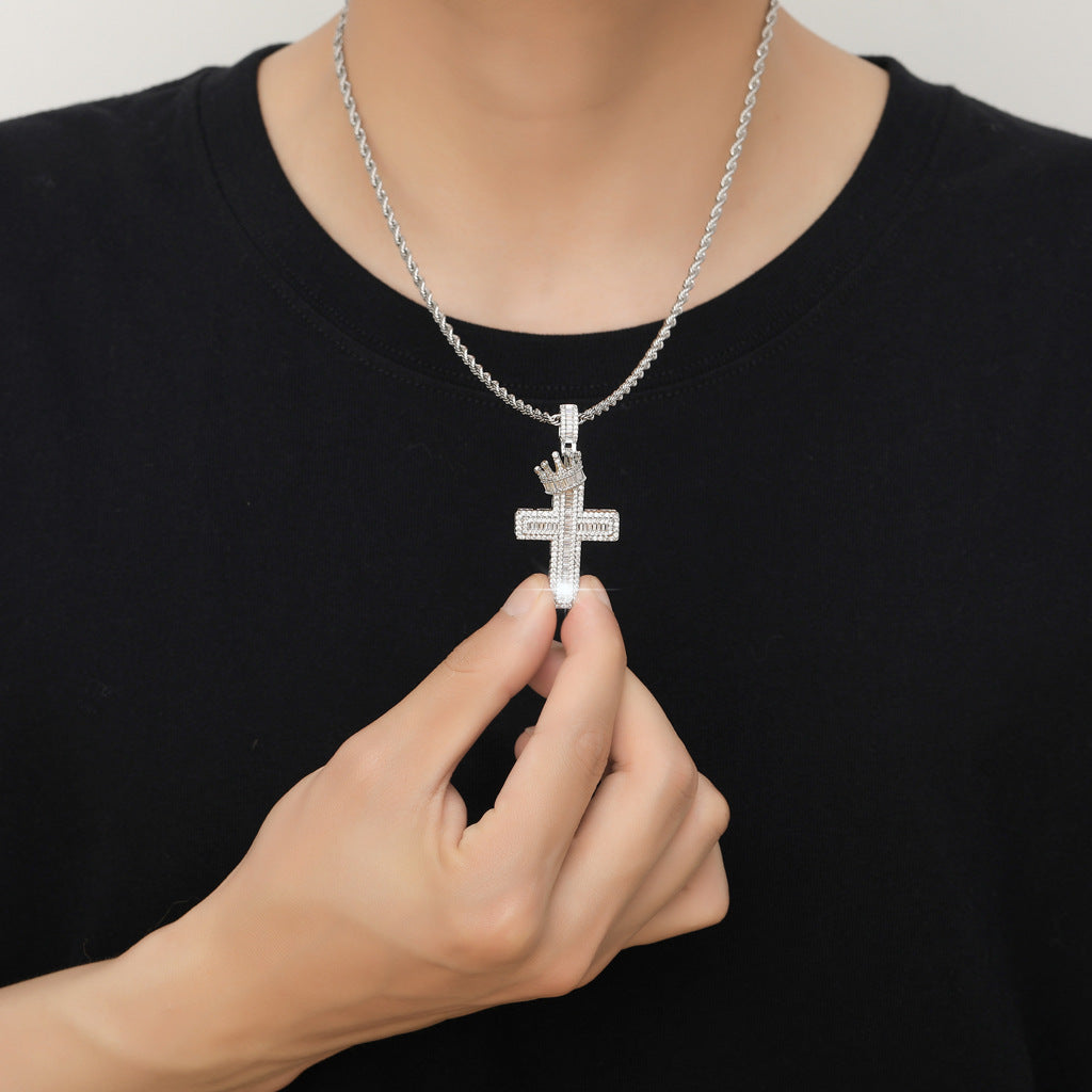 Crown & Cross Pendant | Hip-Hop Streetwear | Gold or Silver | Men's Jewelry