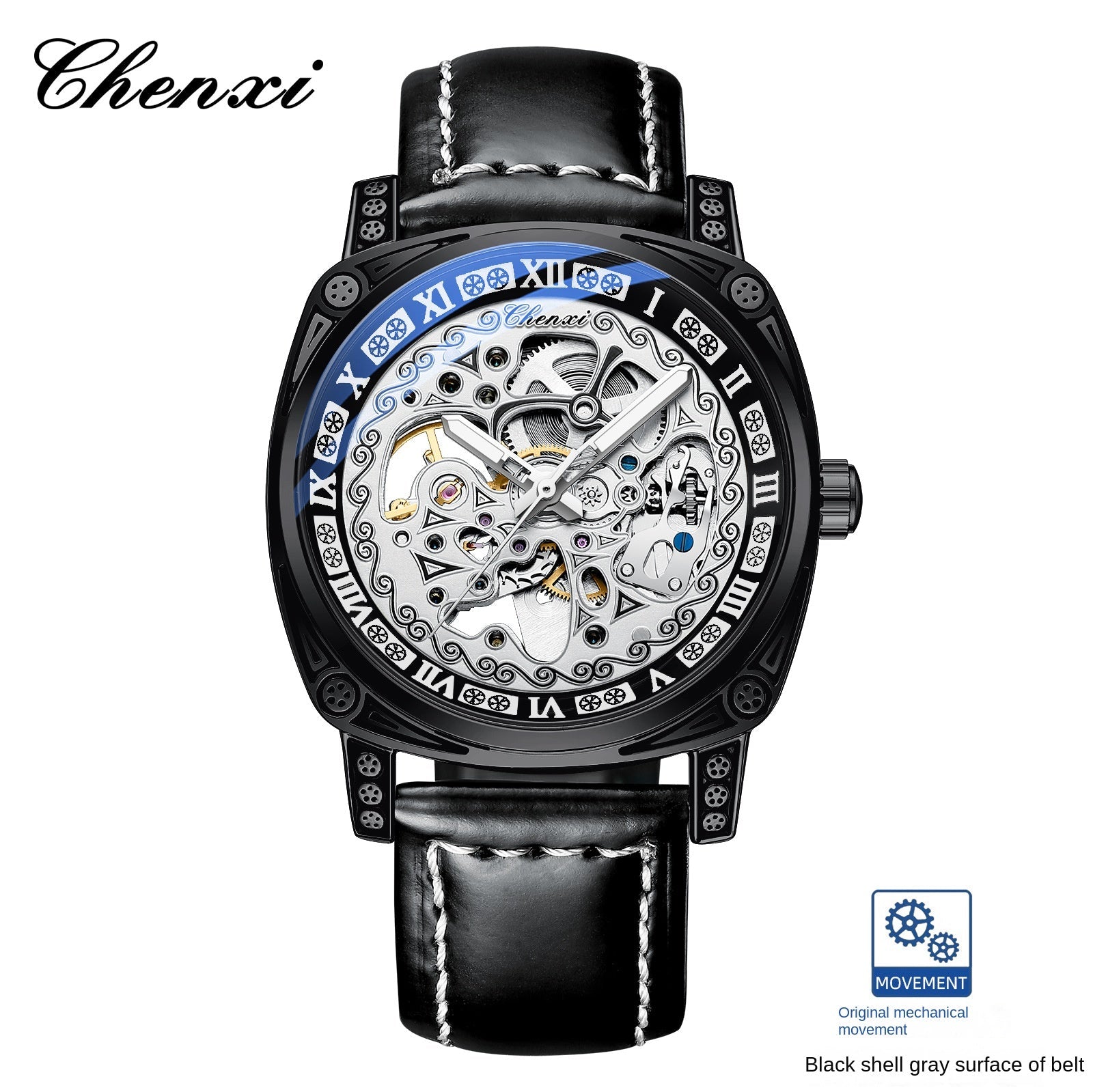 Men's Vintage Skeleton Mechanical Watch | Engraved | Leather or Steel Strap | 42mm | 6 Styles